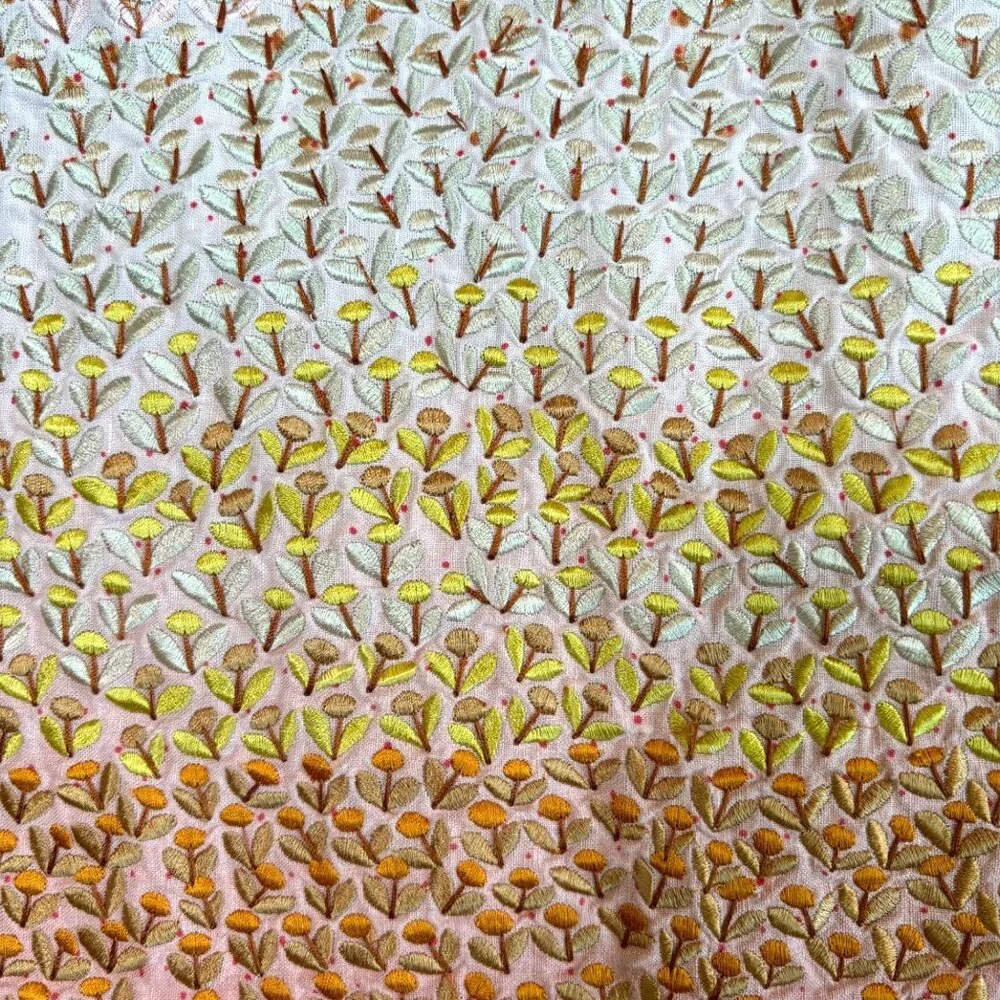 Anthropologie HD in Paris Embroidered 100% Linen‎ Skirt Lined Ombre Mini Size 2